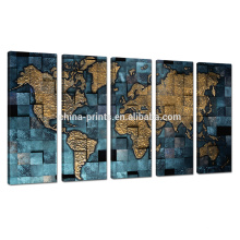 Nueva impresión de la lona del mapa del mundo / 5 arte de la pared de la decoración casera del panel / arte de la lona del color del metal para la venta al por mayor
